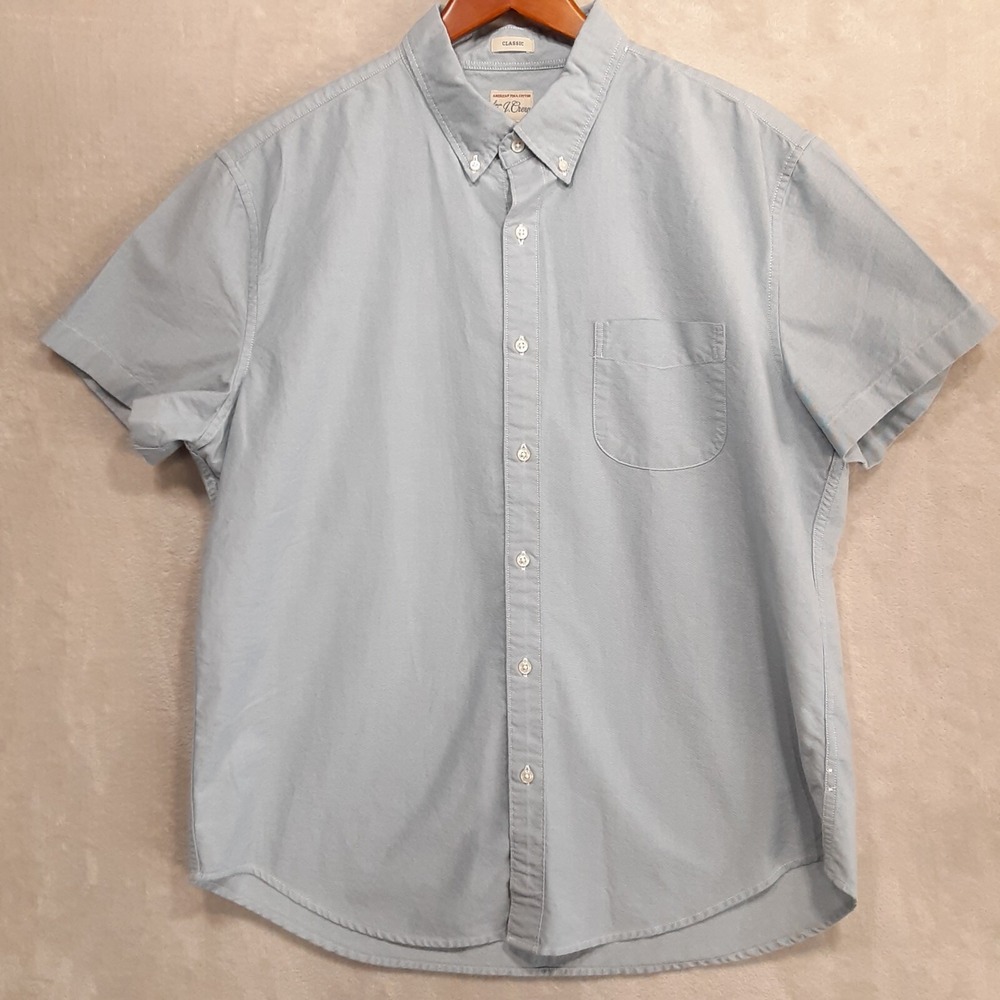 J.Crew Classic Mens SS Oxford Style Button Down Shirt XL/Blue/Pima Cotton